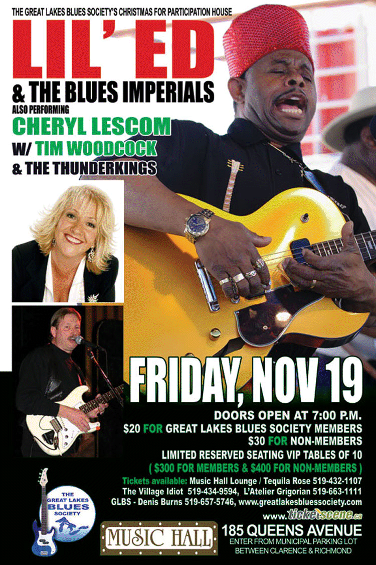 Lil’ Ed & The Blues Imperials wsg Cheryl Lescom w/ Tim Woodcock & the Thunderkings and Tom Lockwood Band ( 7th Annual Christmas Party – Christmas For Participation House )